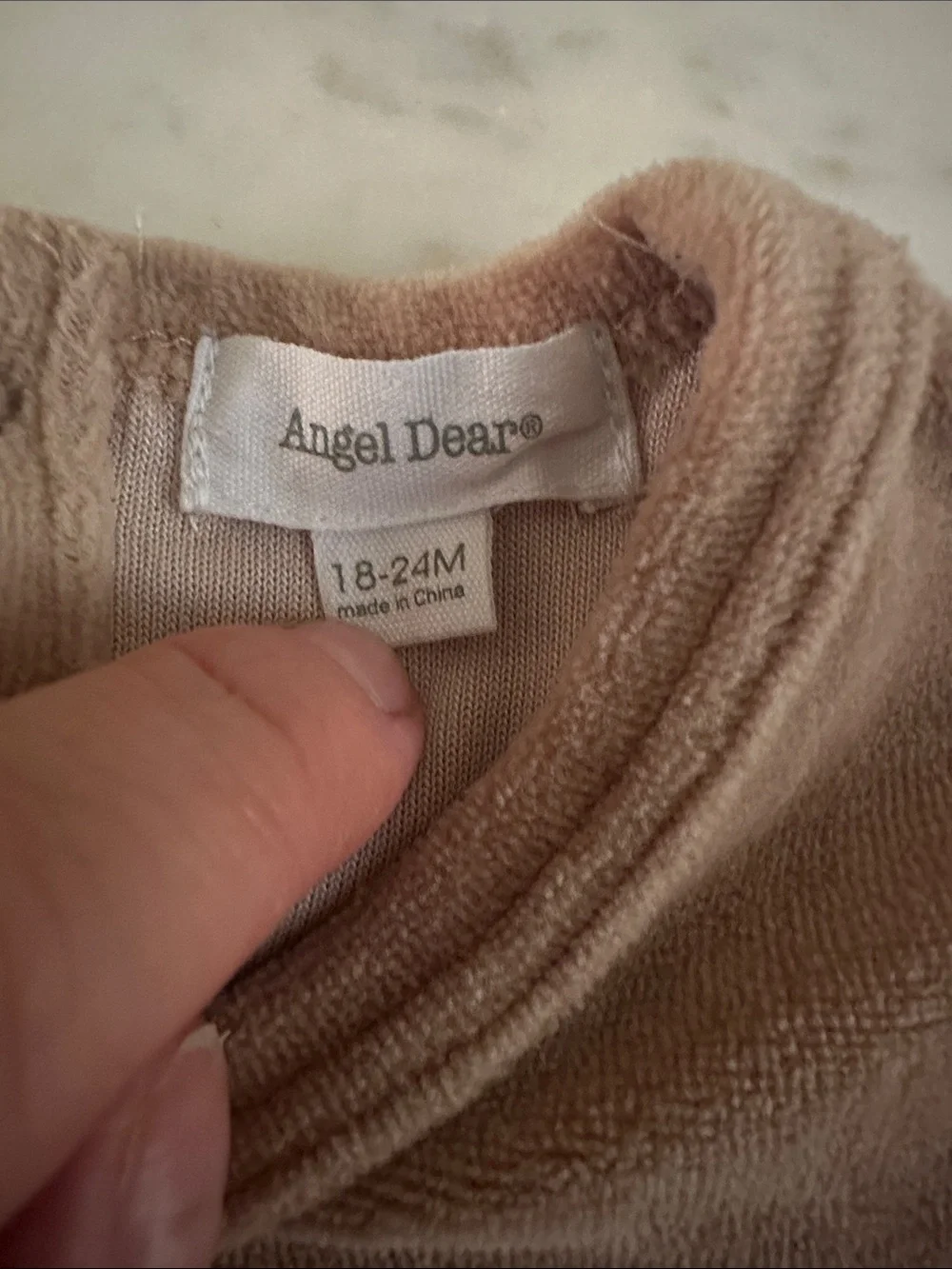 Angel Dear Taupe Bear Velvet Dress with Light Pink Leggings